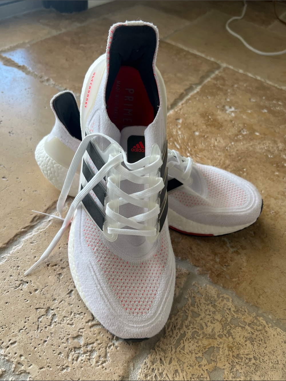 adidas White Black Red Primeknit Athletic Shoes
